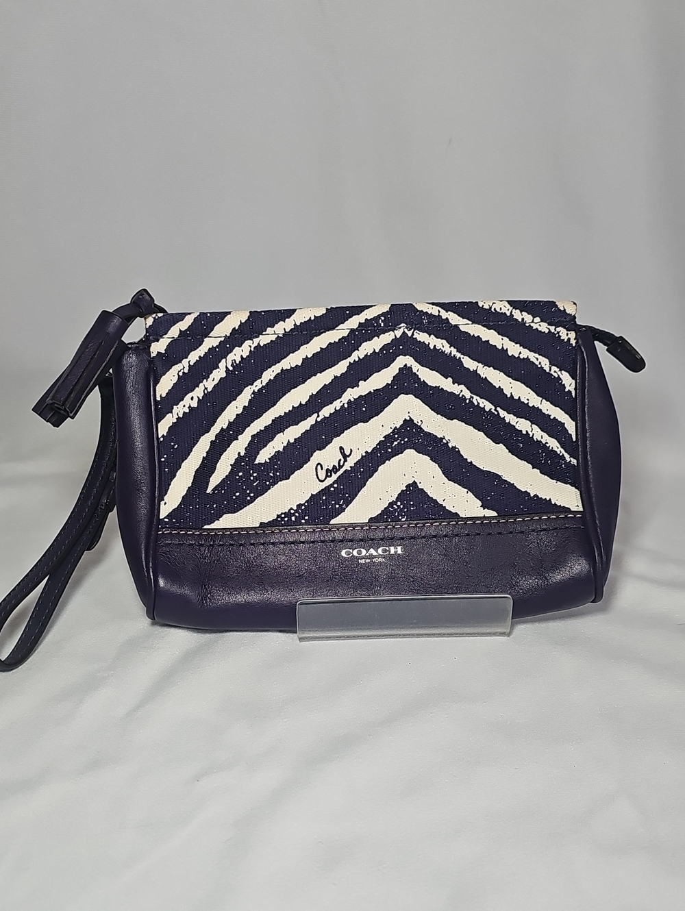 Coach Purple & White Zebra Print Wristlet
